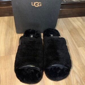 Size 11 UGG Brand Soft Fluff You Slide Slip on Casual Slipper Shoes Black